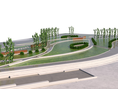 Low-Poly Landmark Park 3D Model