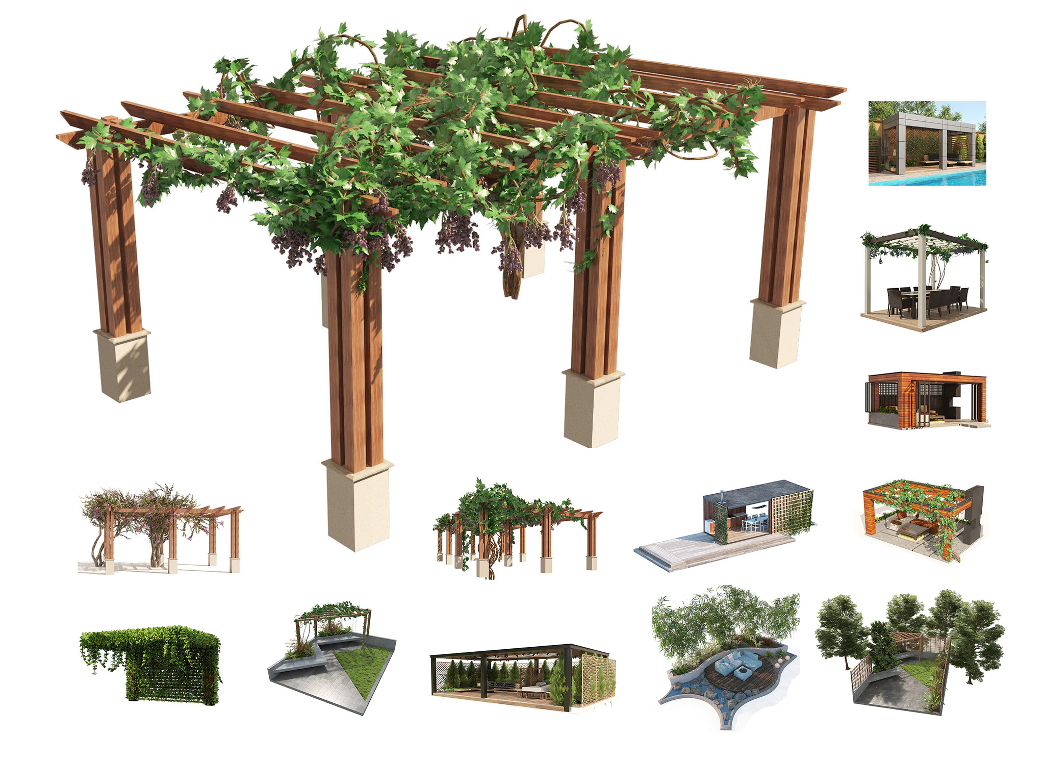 Realistic Pergola 3D Collection 3D Model .c4d .max .obj .3ds .fbx .stl .blend 