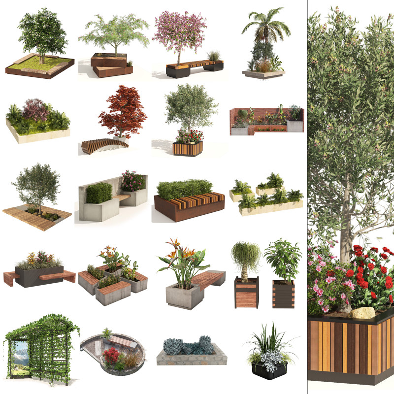 Outdoor Furniture and Planter Combinations 3D Pack 3D Model .c4d .max .obj .3ds .fbx .stl .blend 