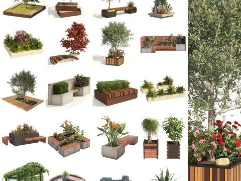 Outdoor Furniture and Planter Combinations 3D Pack Model 3D