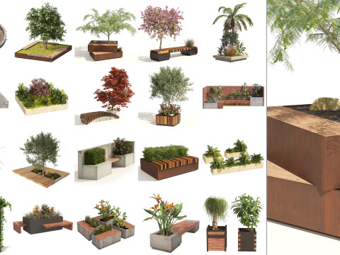 Outdoor Furniture and Planter Combinations 3D Pack 3D Model