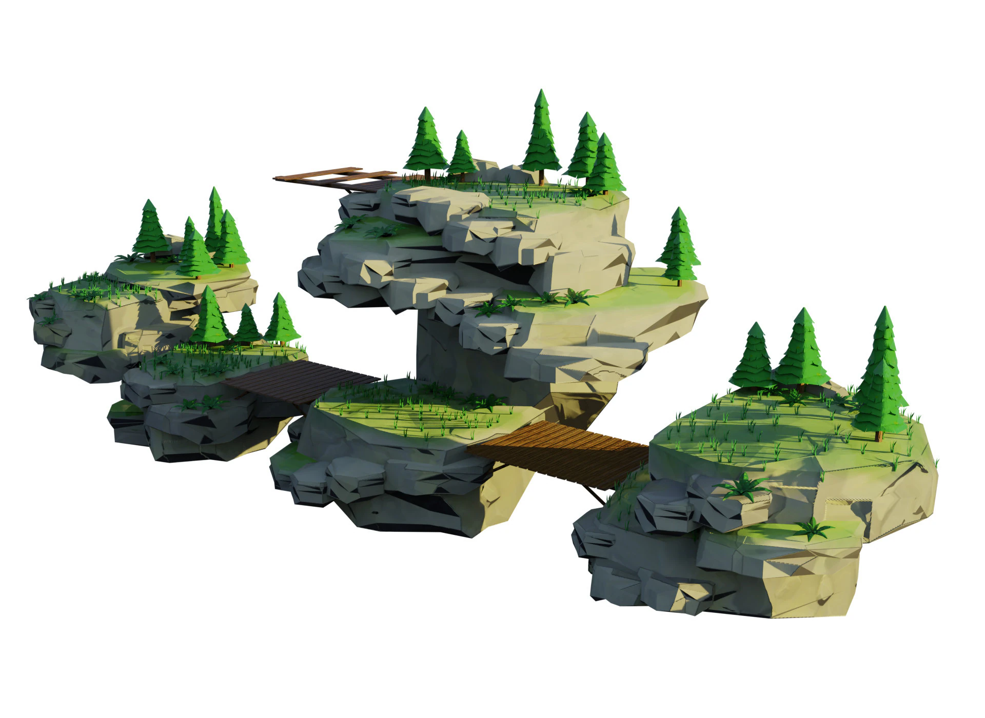 Low-Poly Floating Islands Environment 3D Model .c4d .max .obj .3ds .fbx .stl .blend 