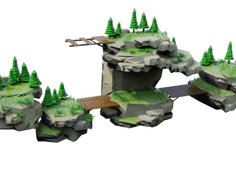 Low-Poly Floating Islands Environment 3D Model