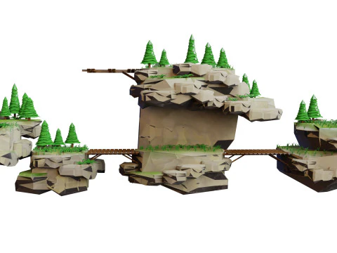 Low-Poly Floating Islands Environment 3D Model