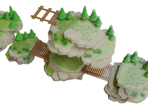 Low-Poly Floating Islands Environment Model 3D