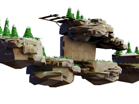 Low-Poly Floating Islands Environment 3D Model