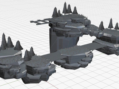 Low-Poly Floating Islands Environment 3D Model