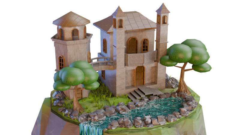Celestial Castle Island 3D Model .c4d .max .obj .3ds .fbx .stl .blend 