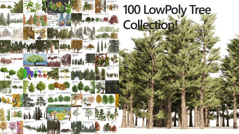 100 Highly Detailed Game ready Trees 3d collection Modello 3D .c4d .max .obj .3ds .fbx .stl .blend 