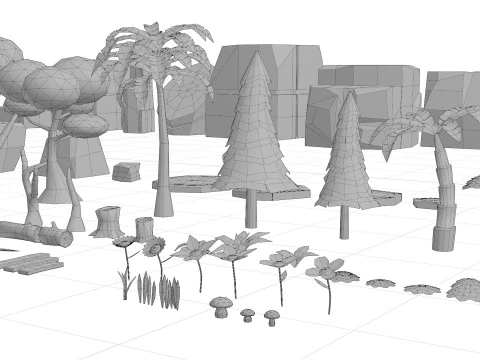 Mobile Game Assets Rock Plant Tree 3D Model