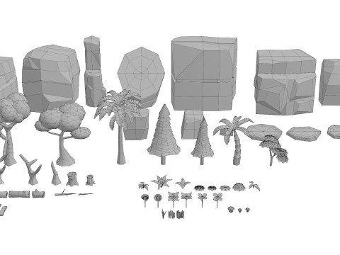 Mobile Game Assets Rock Plant Tree 3D Model