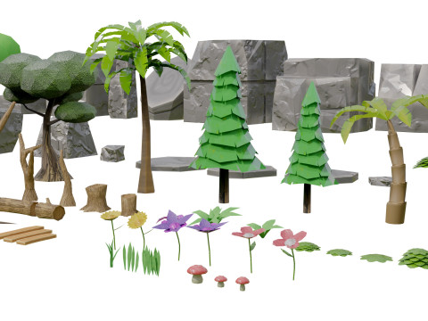 Mobile Game Assets Rock Plant Tree 3D मॉडल