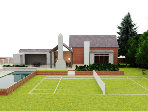 Minimalist House and Lush Garden Model 3D