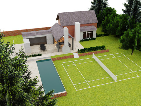 Minimalist House and Lush Garden Model 3D
