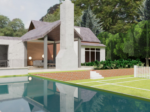 Minimalist House and Lush Garden Model 3D