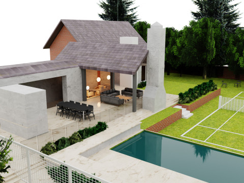 Minimalist House and Lush Garden Model 3D