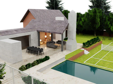 Minimalist House and Lush Garden 3D Model