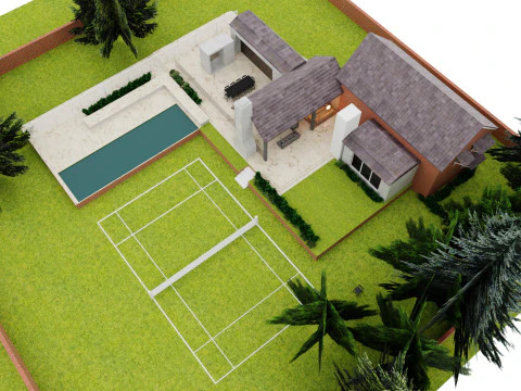 Minimalist House and Lush Garden 3D Model