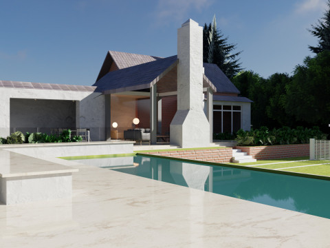 Minimalist House and Lush Garden Model 3D