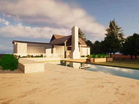 Minimalist House and Lush Garden 3D Model