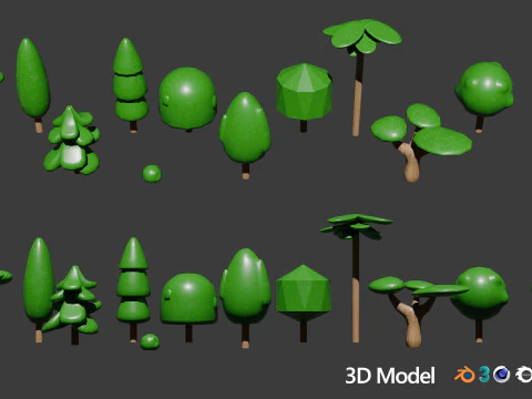 Stylized Game Tree Assets 3D Model