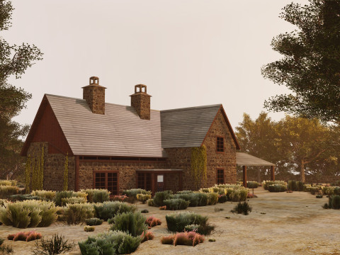 Game-Ready Stone House in Forest Modello 3D
