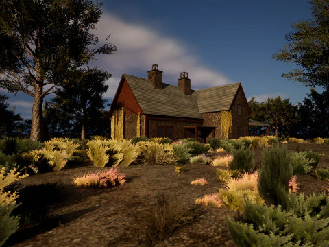 Game-Ready Stone House in Forest 3D Model
