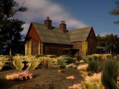 Game-Ready Stone House in Forest Modello 3D