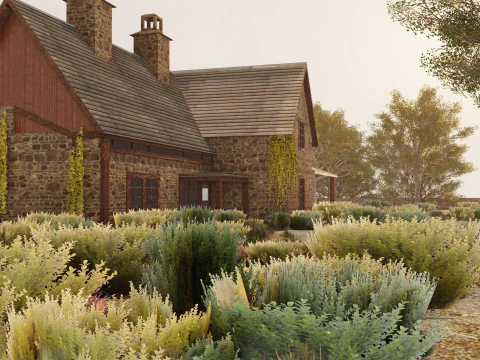 Game-Ready Stone House in Forest 3D Model