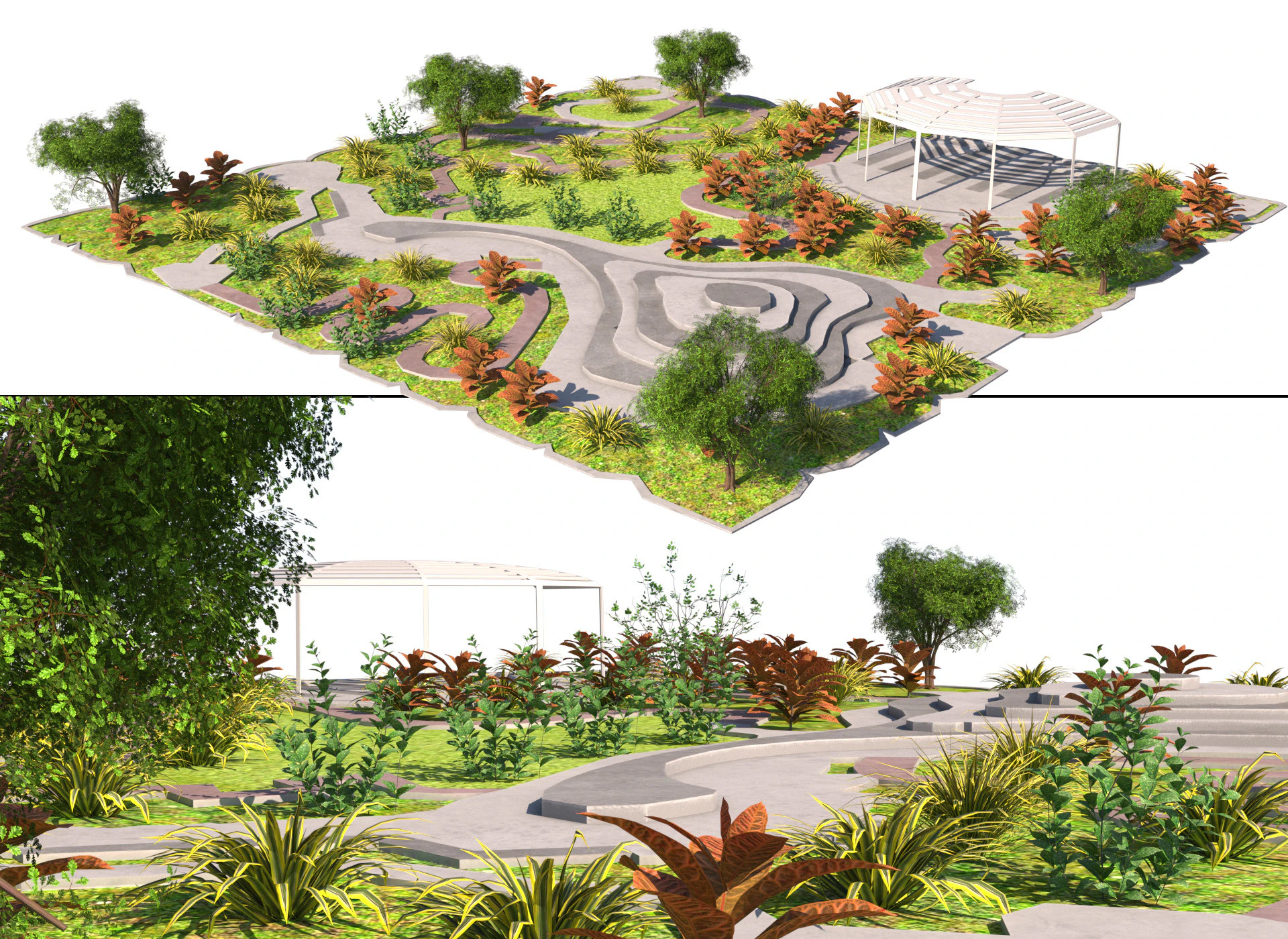 Taman Bertingkat dengan adegan 3d Amfiteater Model 3D .c4d .max .obj .3ds .fbx .stl .blend 