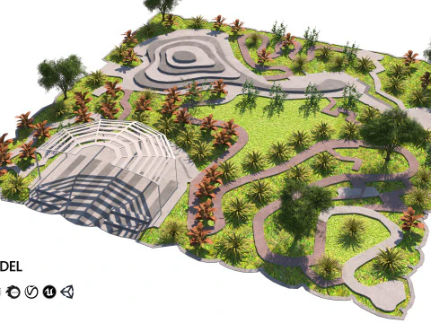 Taman Bertingkat dengan adegan 3d Amfiteater Model 3D