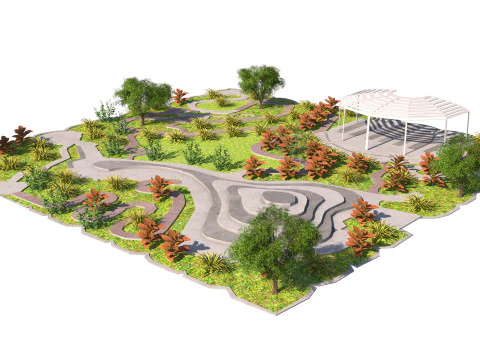 Taman Bertingkat dengan adegan 3d Amfiteater Model 3D