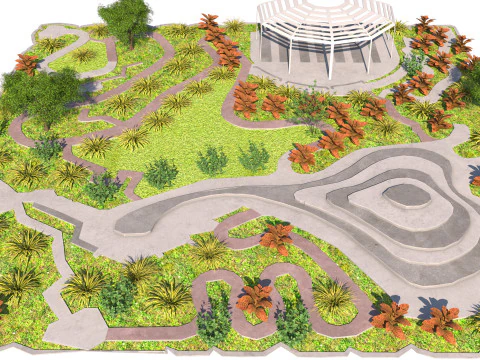 Taman Bertingkat dengan adegan 3d Amfiteater Model 3D