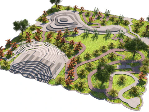 Taman Bertingkat dengan adegan 3d Amfiteater Model 3D