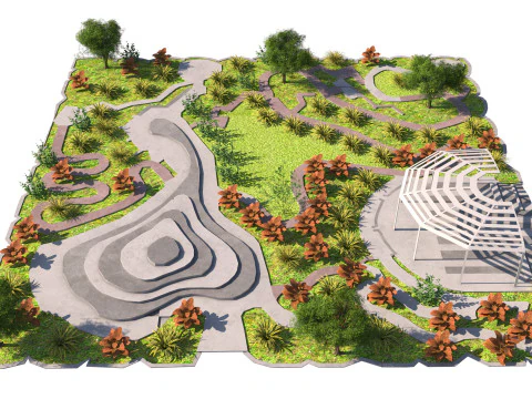 Taman Bertingkat dengan adegan 3d Amfiteater Model 3D