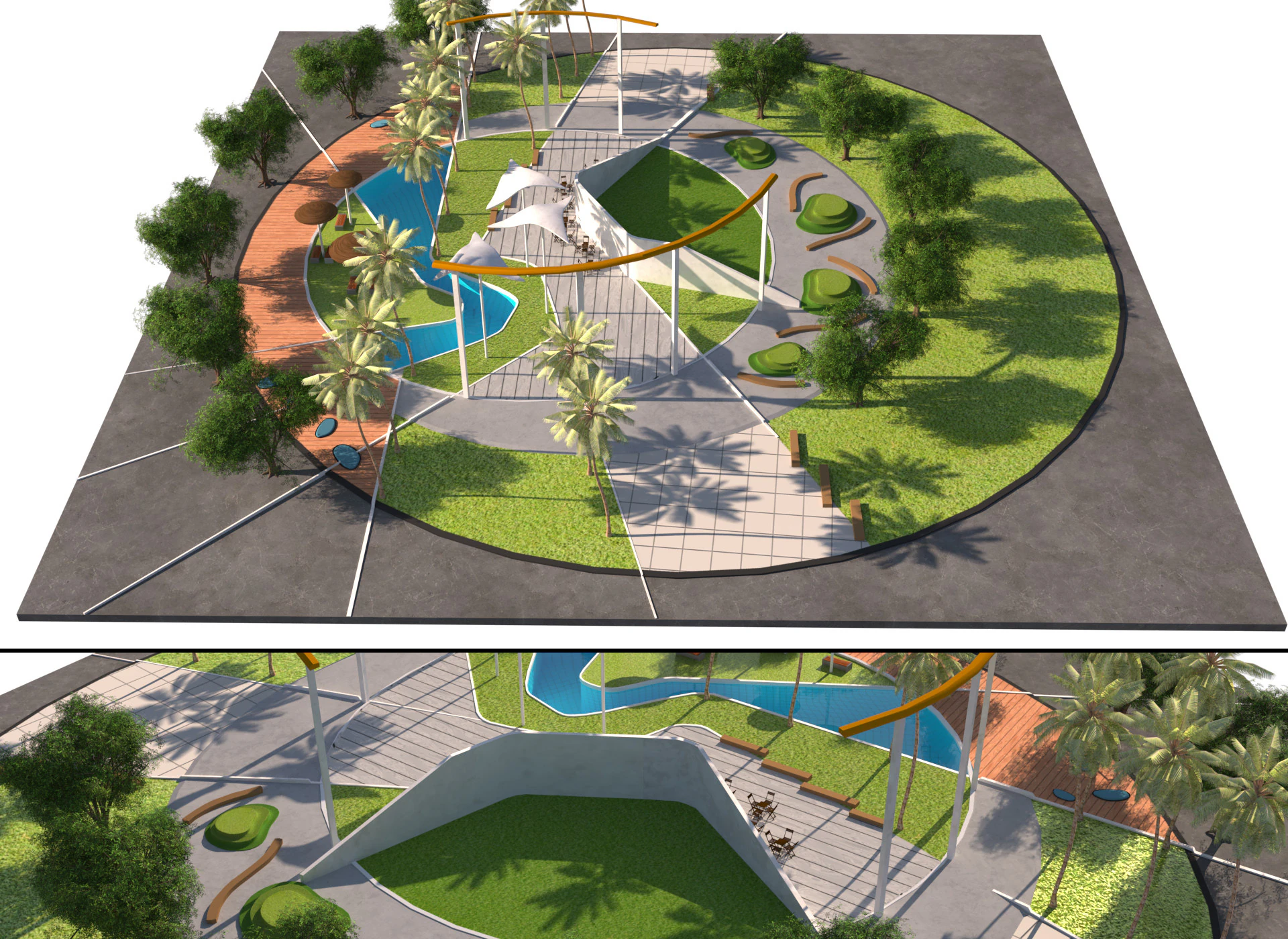 Punto di riferimento del paesaggio del parco low-poly 3D Modello 3D .c4d .max .obj .3ds .fbx .stl .blend