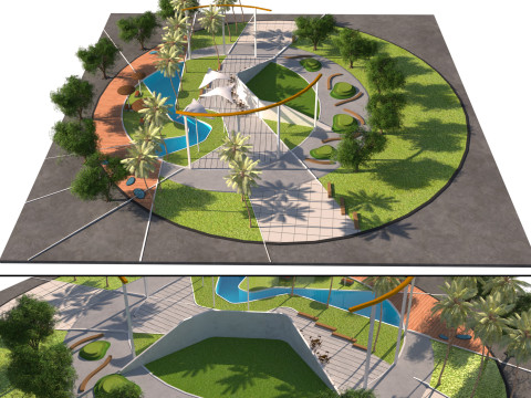3D Low-Poly Park Landscape landmark 3D Модель