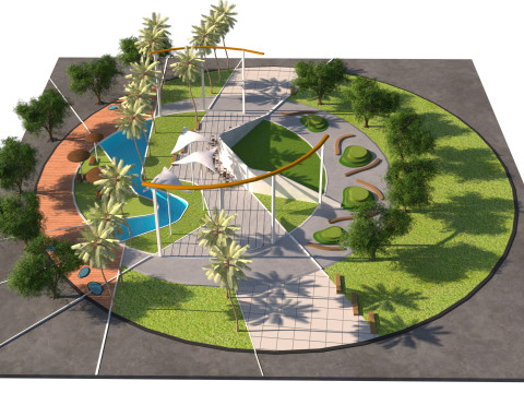 3D Low-Poly Park Landscape landmark Modello 3D