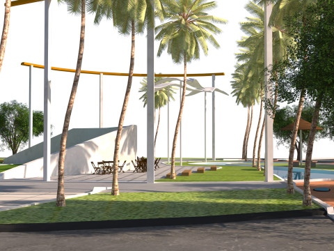 3D Low-Poly Park Landscape landmark Modello 3D