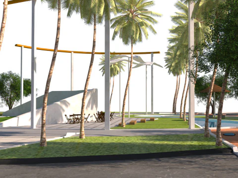 Punto di riferimento del paesaggio del parco low-poly 3D Modello 3D