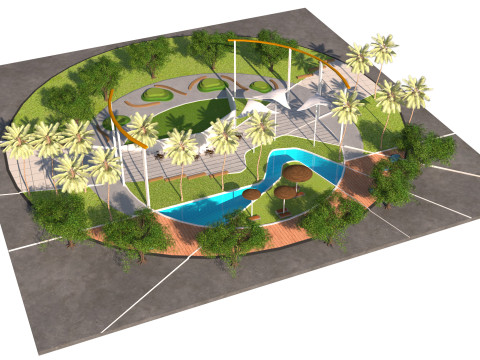 3D Low-Poly Park Landscape landmark Modello 3D