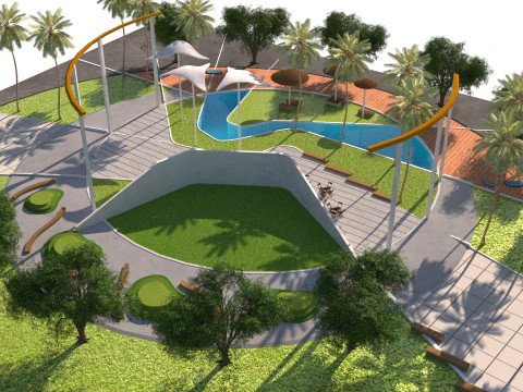 Punto di riferimento del paesaggio del parco low-poly 3D Modello 3D