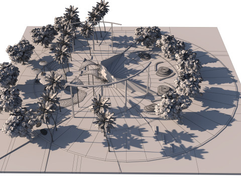 3D Low-Poly Park Landscape landmark Modello 3D