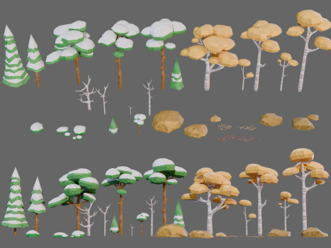 Game ready trees and forest elements Modelo 3D