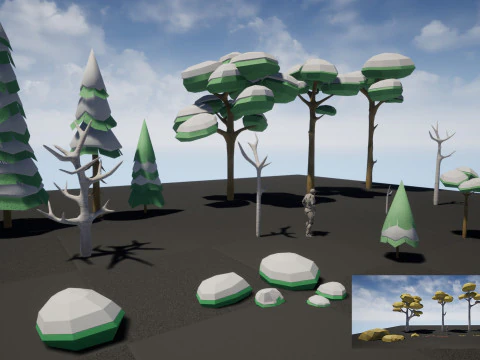 Alberi ed elementi forestali pronti per il gioco Modello 3D