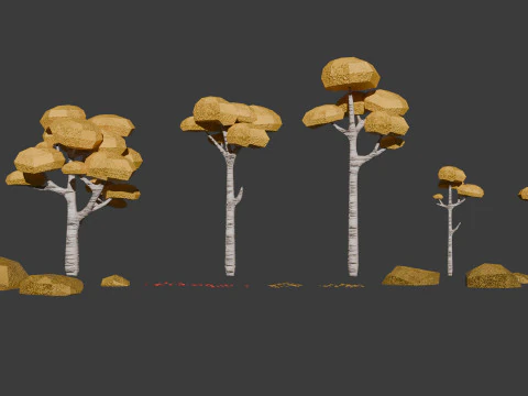 Alberi ed elementi forestali pronti per il gioco Modello 3D