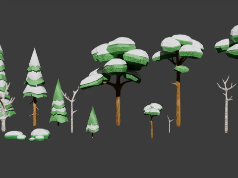 Alberi ed elementi forestali pronti per il gioco Modello 3D