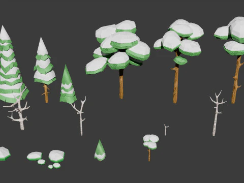 Alberi ed elementi forestali pronti per il gioco Modello 3D