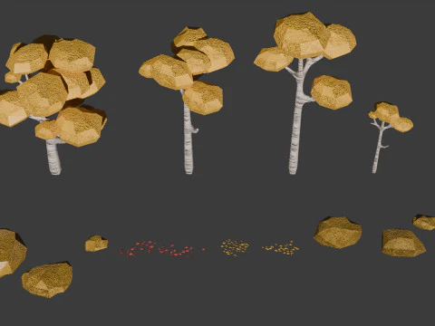 Alberi ed elementi forestali pronti per il gioco Modello 3D