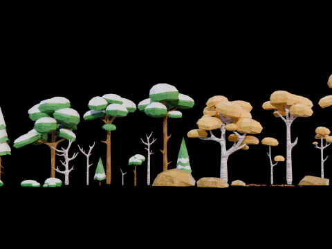 Alberi ed elementi forestali pronti per il gioco Modello 3D